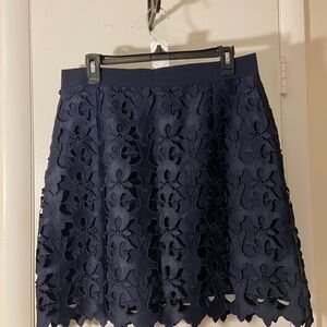 LOFT Navy Floral Laser-Cut A-Line Skirt